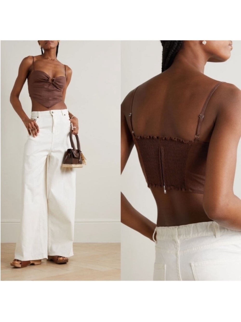 Reformation brown linen crop top